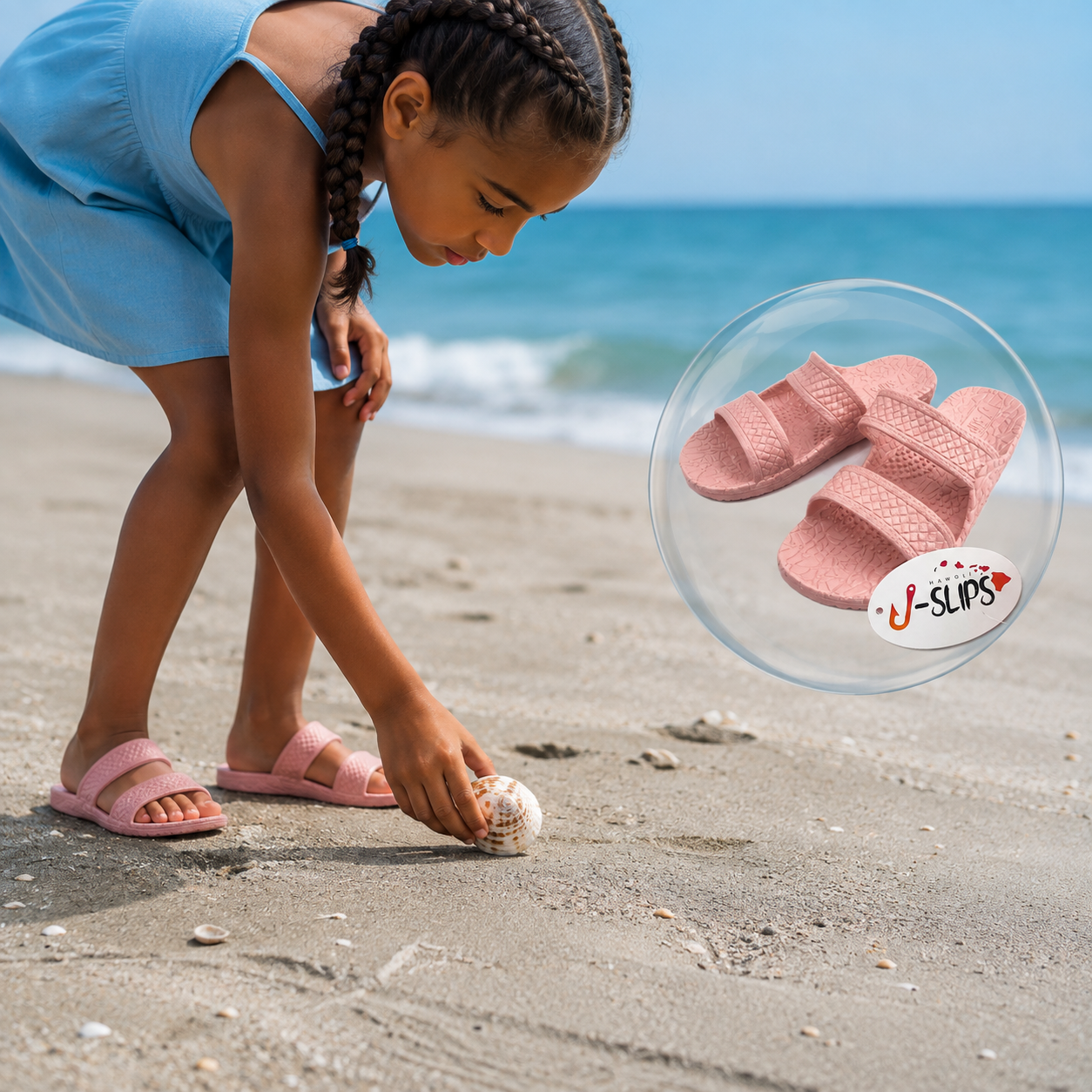 J-Slips Hawaiian Girls Sandals – Lightweight, Comfortable Slip-On Beach Slides in Fun Pastel Colors