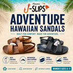 J-Slips Womens Hawaiian Adventure Hiking Sandals with Back Strap & Arch Support