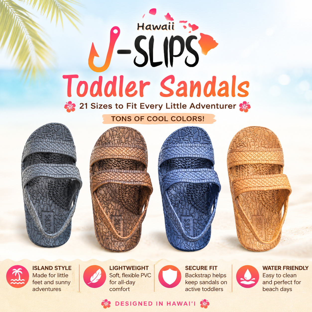 J-Slips Hawaiian🌴Toddler Kids Sandals in Classic Colors w/ Back Strap 🌊 Secondary image