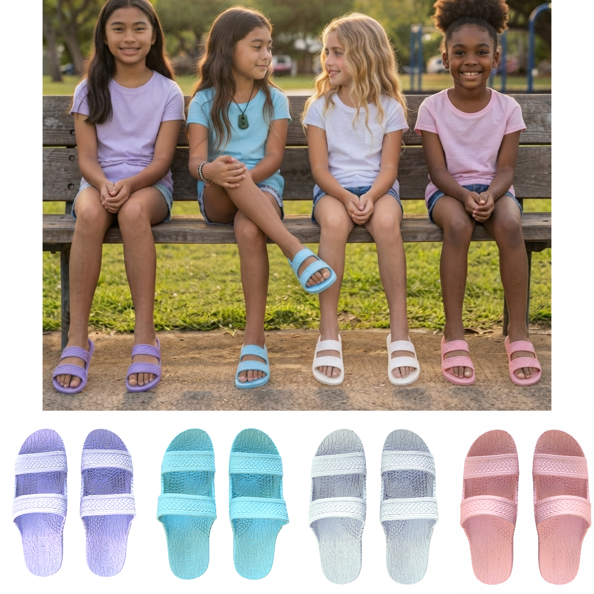J-Slips Hawaiian Girls Sandals – Lightweight, Comfortable Slip-On Beach Slides in Fun Pastel Colors Secondary image